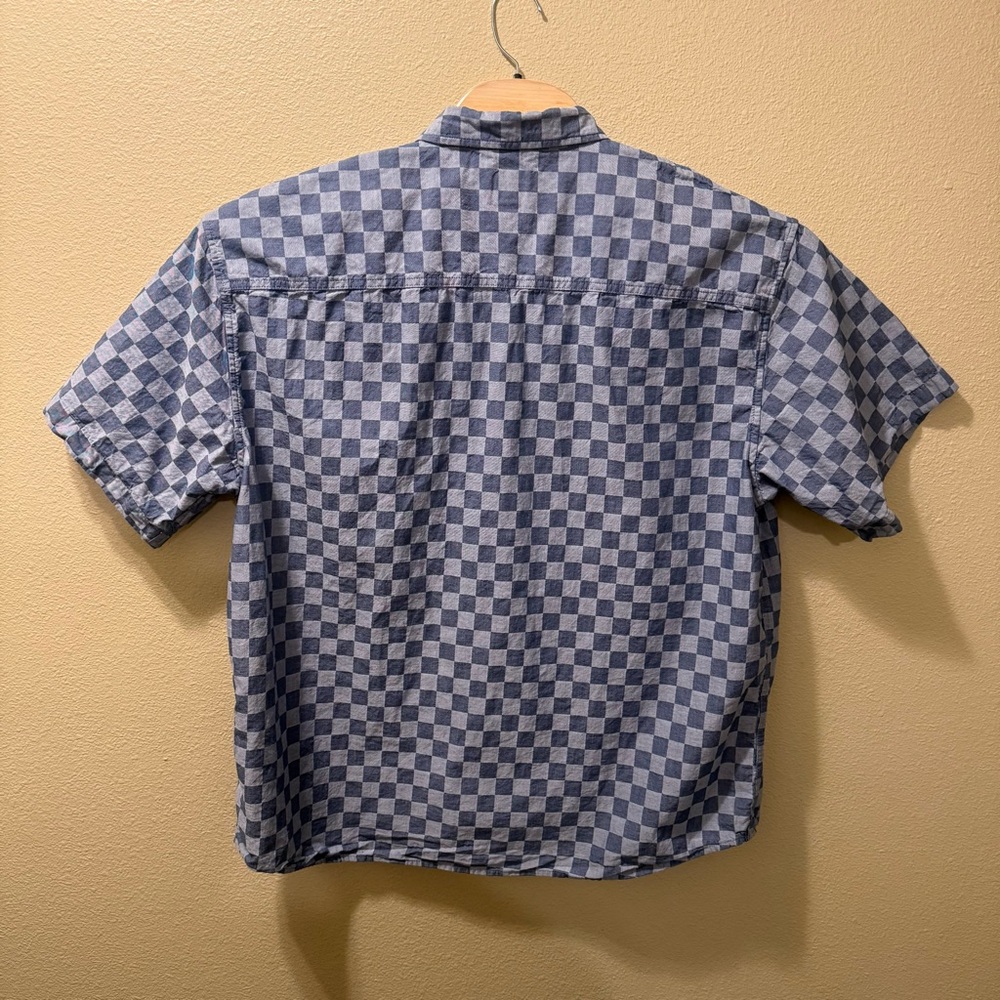 Men’s XL VANS Loose Fit Blue Checkered 100% Cotton Short Sleeve Button Up Shirt - Picture 8 of 15